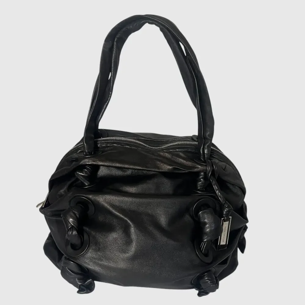 Michael Kors Collection Zuma Large Slouchy Knotted Satchel Black Leather